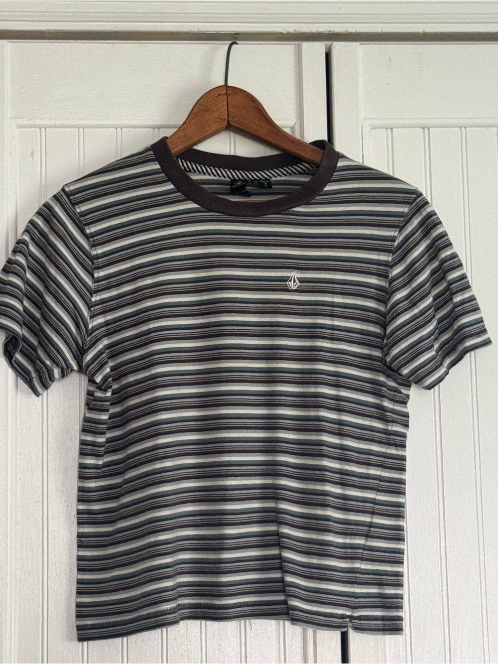 Volcom Striped Short Sleeve Tee in Black, Gray and White